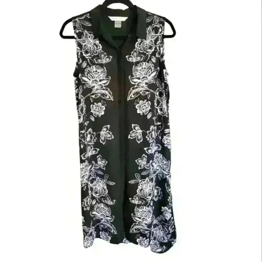 Peter Nygard Black White Floral Button Front Runi Duster Size Womena Size 10.‎